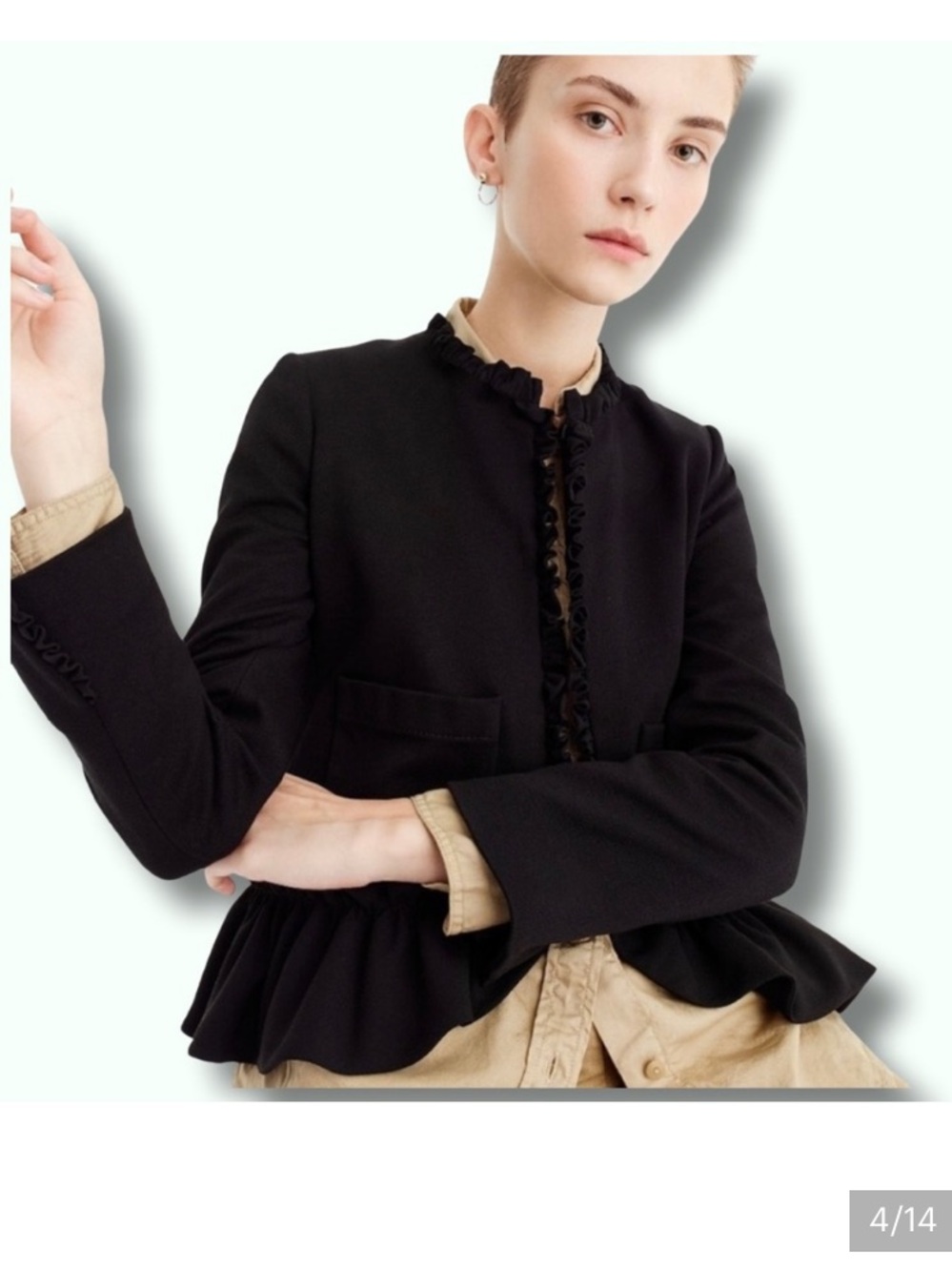 J. Crew ruffled black going out blazer peplum size 12 - Picture 2 of 16